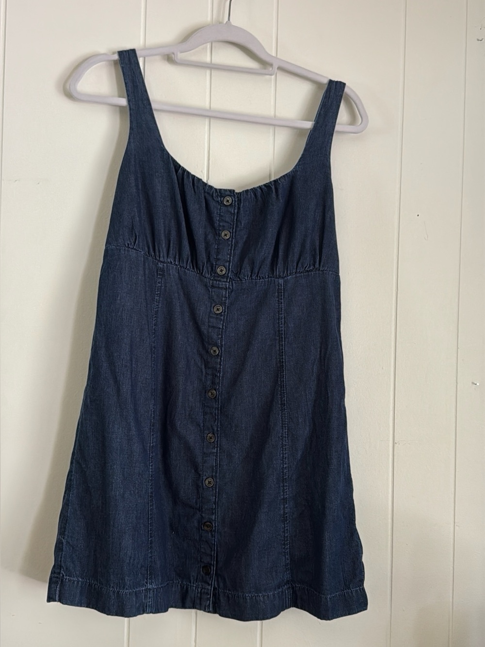 Gap Ultrasoft Denim Button Front Mini Dress Size Small Dark Wash Soft Denim